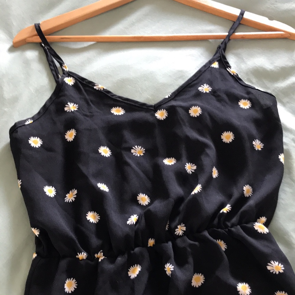 Shein Black with White Daisy/Floral Semi-Sheer Sun Dress, Size XS - Picture 7 of 8